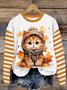 Crew Neck Cat Casual Sweatshirt