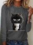 Funny Cat Nope Casual Long Sleeve Shirt