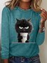 Funny Cat Nope Casual Long Sleeve Shirt