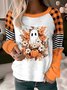 Spring/Fall Crew Neck Plaid Casual Loose Geometric Plaid Halloween Sweatshirt
