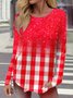 Plaid Printed Crew Neck Casual T-Shirt