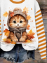 Crew Neck Cat Casual Sweatshirt