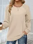 Plain Crew Neck Casual Jacquard Sweatshirt