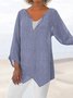Cotton Notched Casual Plain Blouse