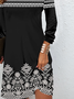 Ethnic print round neck casual long sleeved women's dress