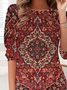 Ethnic print round neck casual long sleeved round neck women's T-shirt