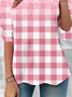 Crew Neck Casual Plaid Loose T-Shirt