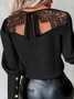 Casual Plain Back Lace Lace-Up Crew Neck Blouse