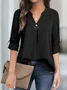 Casual Notched Buckle Plain Blouse
