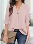 Casual Notched Buckle Plain Blouse
