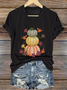 Women's Thanksgiving Pumpkin Maple Leaves Printed T-Shirt