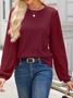 Women's Long Sleeve Blouse Spring/Fall Wine Red Plain Knitted Crew Neck Balloon Sleeve Daily Going Out Casual Top