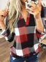Casual V Neck Plaid Loose Blouse