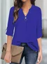 Casual Notched Buckle Plain Blouse