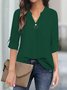 Casual Notched Buckle Plain Blouse
