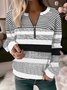 Striped printed zipper decoration casual women's pullover sports shirt