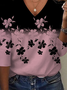 Women's Long Sleeve T-shirt Spring/Fall Black Floral Jersey V Neck Daily Going Out Casual Top