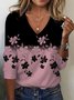 Women's Long Sleeve T-shirt Spring/Fall Black Floral Jersey V Neck Daily Going Out Casual Top