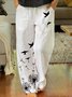 Casual Cat Printed Pocket Stitching Pants