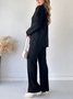 Knitted Plain Half Open Collar Casual Two-Piece Set