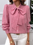 Women's Long Sleeve Shirt Spring/Fall Lightgreen Plaid Bow Shirt Collar Daily Going Out Casual Top