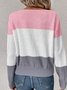 Color Block Casual Buckle V Neck Sweater