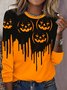 Halloween Pumpkin Printed Round Neck Casual Women's T-shirt