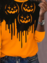 Halloween Pumpkin Printed Round Neck Casual Women's T-shirt