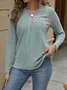 Women's Plain Buckle Knitted V Neck Casual Top