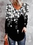 Casual Loose V Neck Black And White Blouse