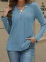 Women's Plain Buckle Knitted V Neck Casual Top