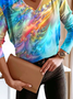 Abstract V Neck Jersey Casual T-Shirt