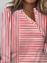 Stripe printed casual Asymmetric collar Buckle decoration Women's T-shirt