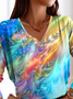 Abstract V Neck Jersey Casual T-Shirt