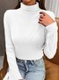 Casual Mock Neck Knitted Plain T-Shirt