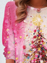 Christmas Tree Oil Painting Design Round Neck T-Shirt