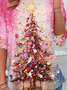 Christmas Tree Oil Painting Design Round Neck T-Shirt