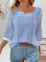 Notched Striped Casual Cotton T-Shirt