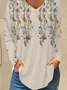 Loose Floral Casual V Neck Blouse