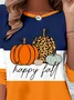 Halloween Loose Crew Neck Casual Color Block T-Shirt