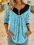 Notched Casual Floral Blouse