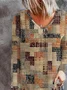 Casual Loose V Neck Random Print Blouse
