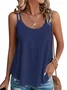 Plain Solid A-Line Tank Casual Eyelet Embroidery Cami