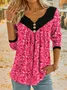 Notched Casual Floral Blouse