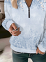 Floral print casual round neck zipper long sleeved women's pullover sweatshirt