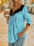 Notched Casual Floral Blouse