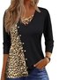 Color Block Loose V Neck Casual Blouse