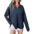 Zipper Shawl Collar Casual Loose Sweatshirt With No