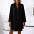 Women's Long Sleeve Summer Black Plain Buckle V Neck Daily Going Out Casual Knee Length H-Line Dress