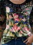 Women's Long Sleeve T-shirt Spring/Fall Black Floral Jersey Crew Neck Daily Going Out Casual Top